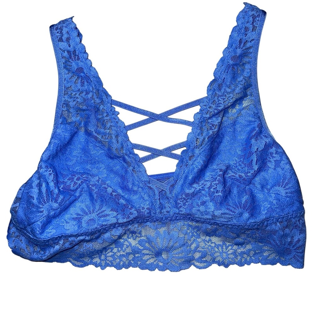 Victoria's Secret Pink Lace Bralette Sz M Blue Free Shipping
